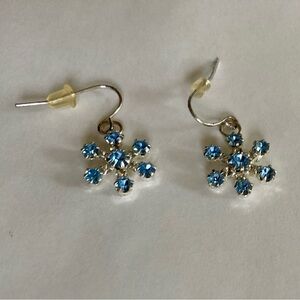 Rhinestone Light Blue Snowflake Earrings w/ Hooks